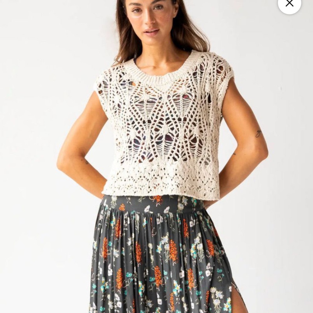 Natural life Cream Crochet Top and Floral Skirt